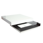 GLASS TOP BLACK AND WHITE SLIDING COFFEE TABLE WITH STORAGE