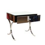BED SIDE TABLE MIRROR SINGLE DAWER WITH S/S LEGS