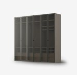 02 hinged door wardrobe with Fume' glass and dark elm side panels